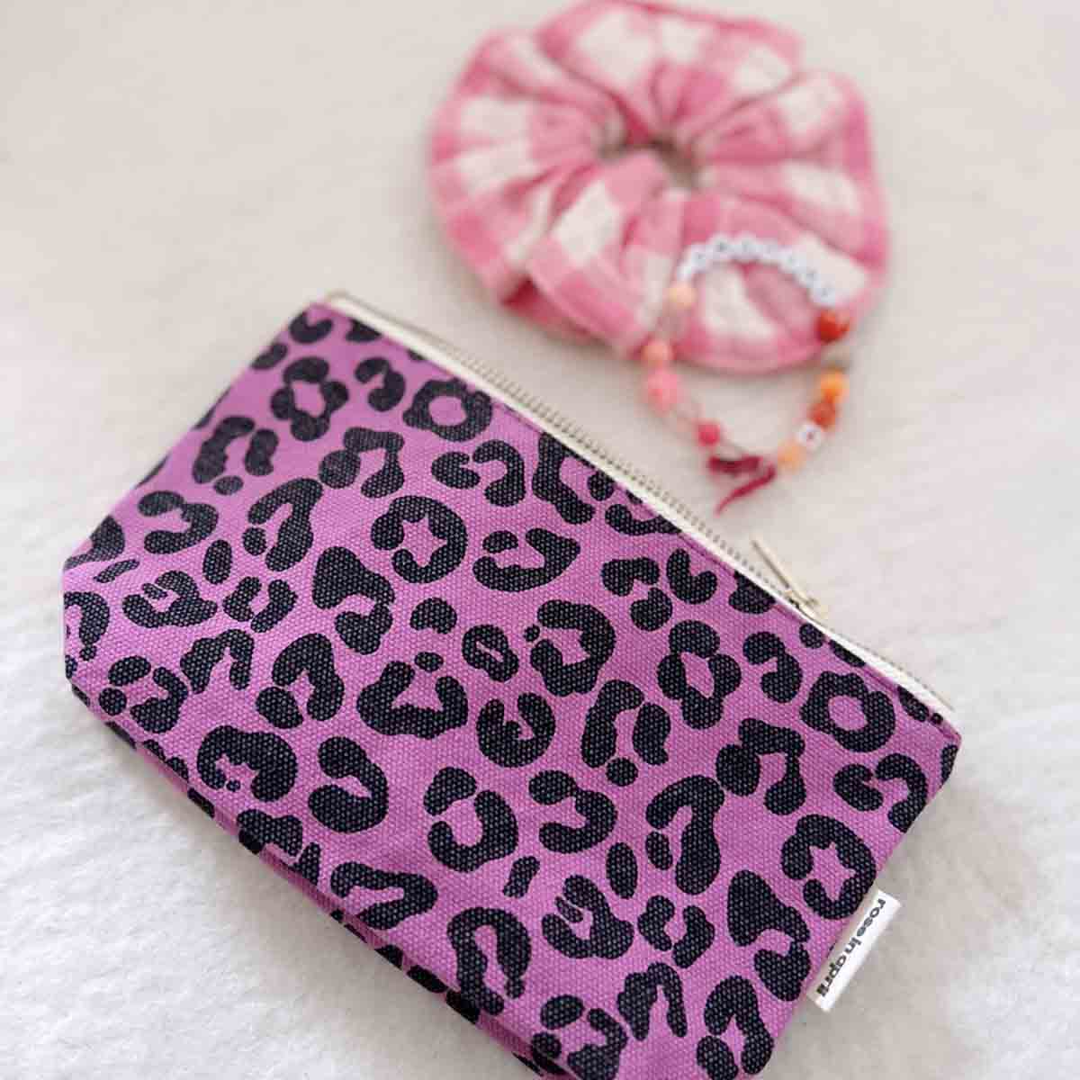 Rose In April Paris Orchid Leopard Print Canvas Sofia Clutch