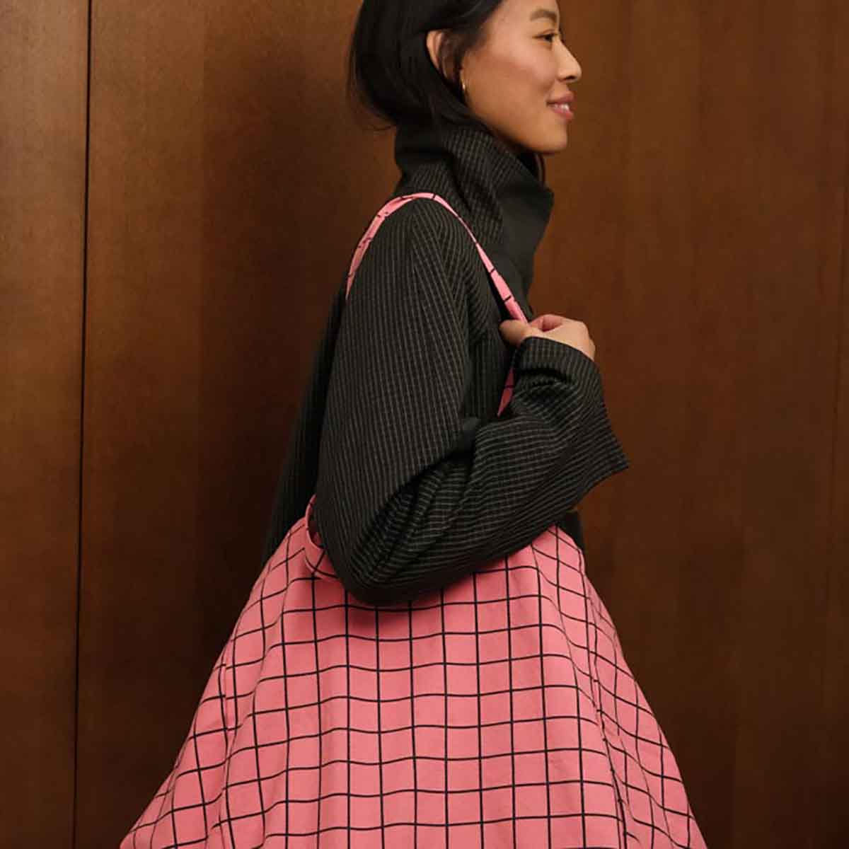 ELISA TOTE BAG CHECK FUNKY PINK