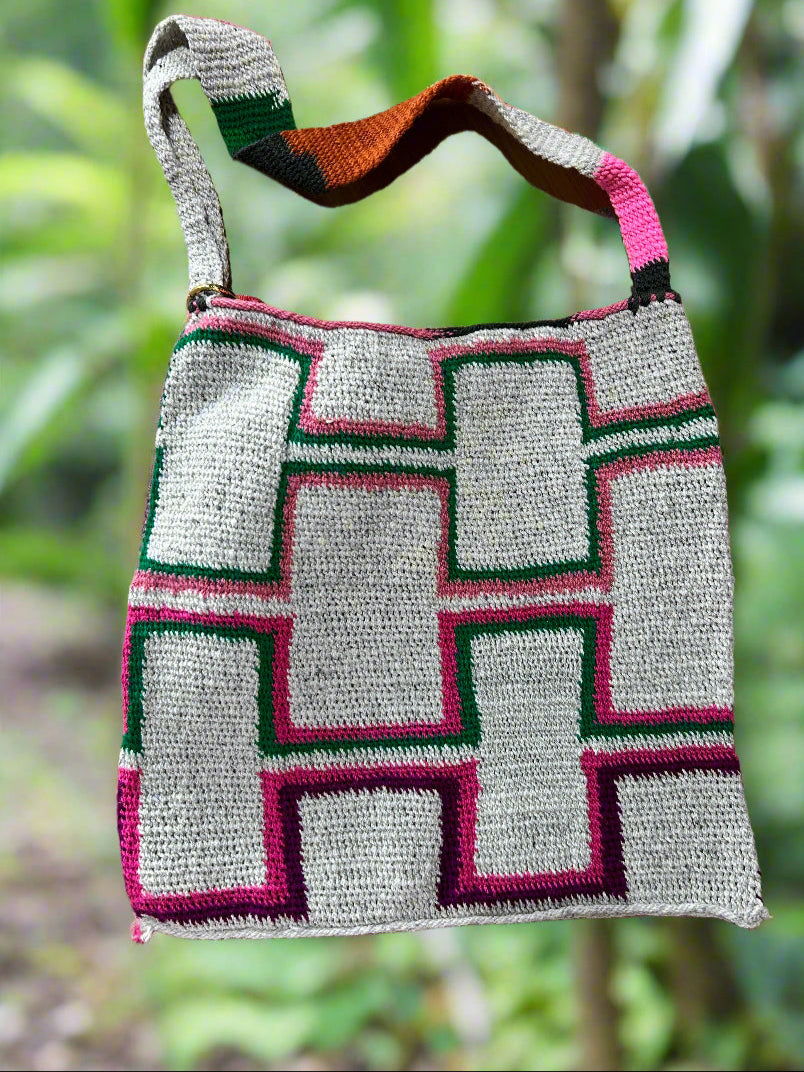 Tama Skin Pik Bilum Tote with Raffia Tassel