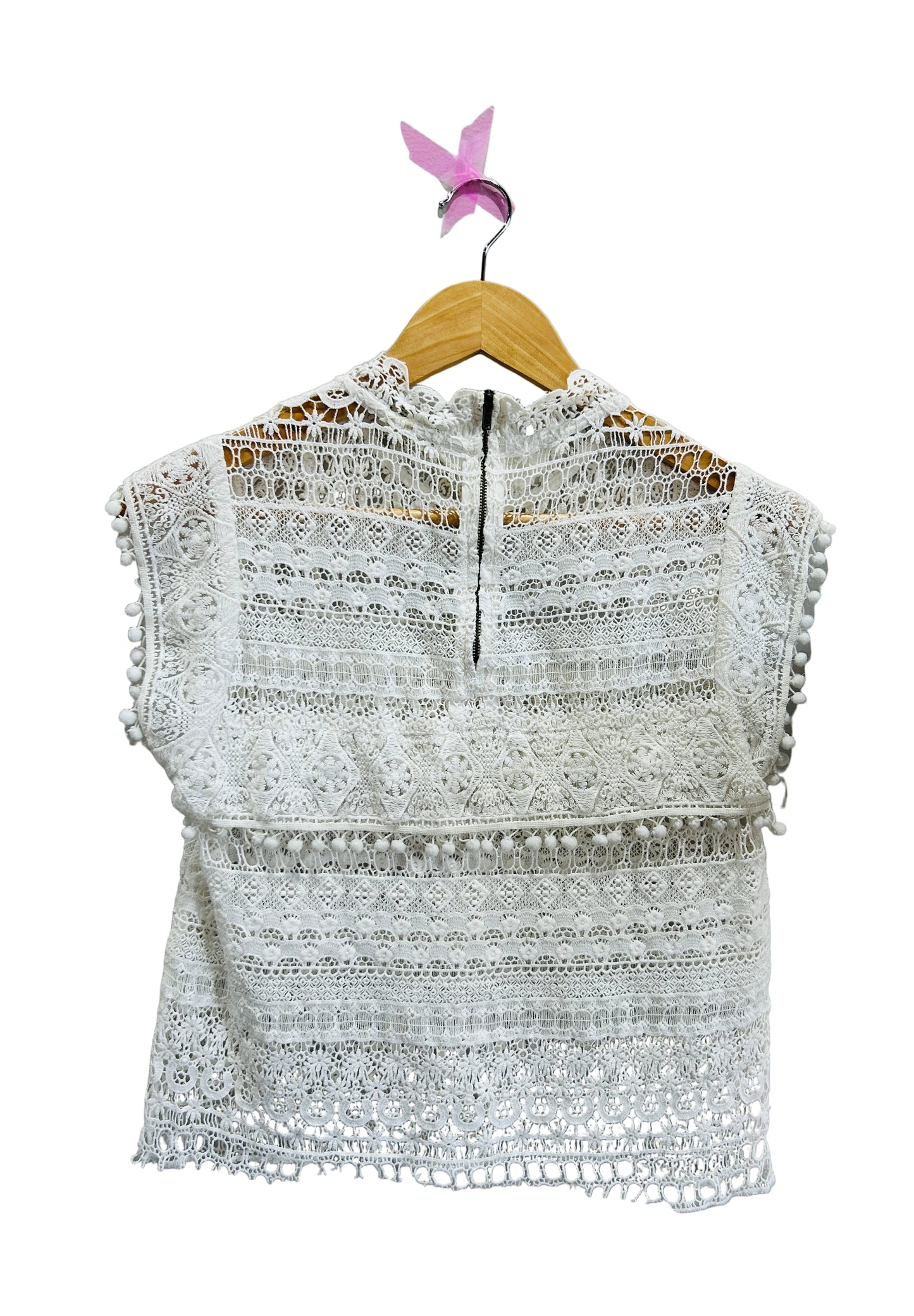 Maison Scotch Cotton/Lace Sleeveless Pom Pom Top Size 1