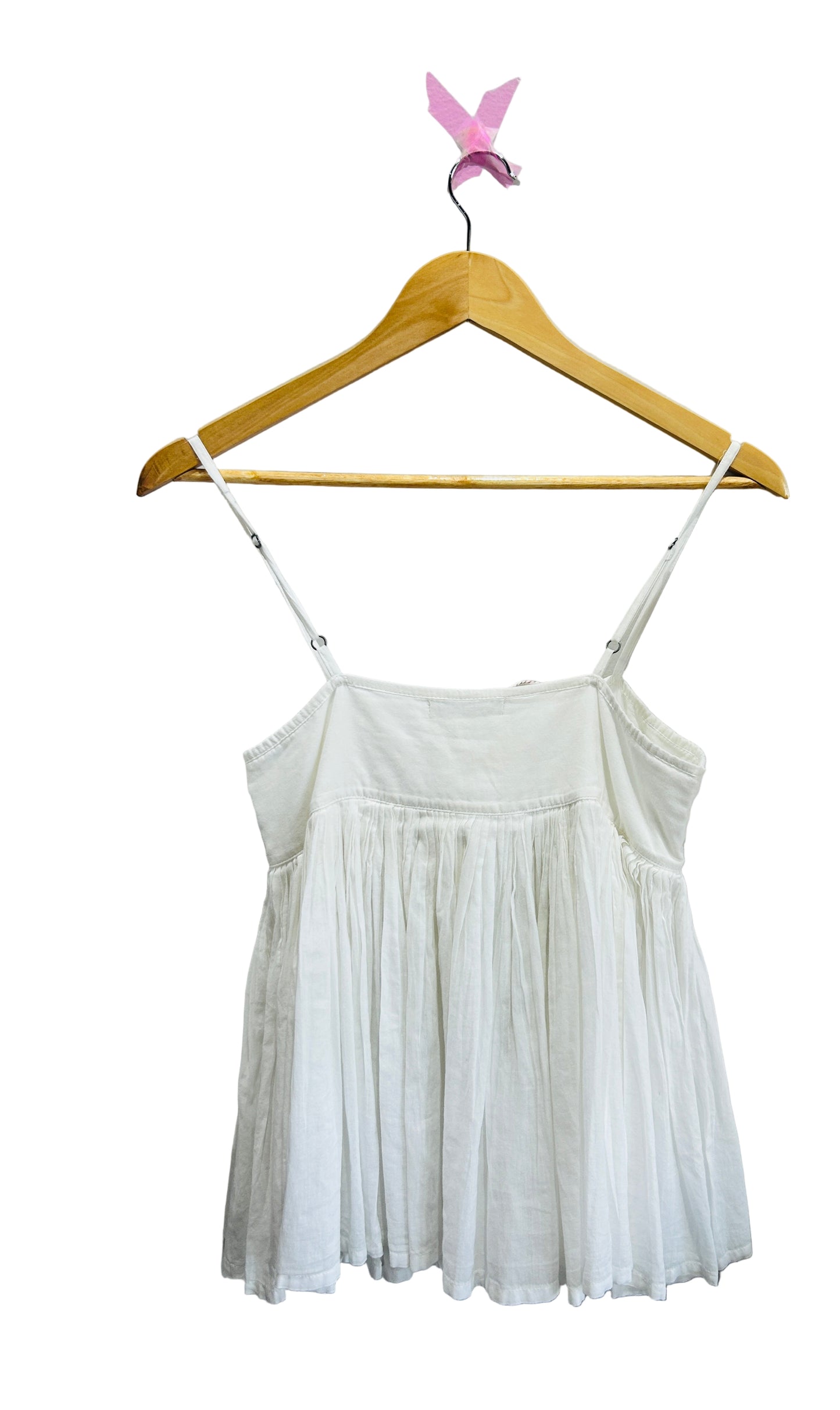 V.DE.Vinster White Cotton Voile Shoestring Strap Top with Poms Size S