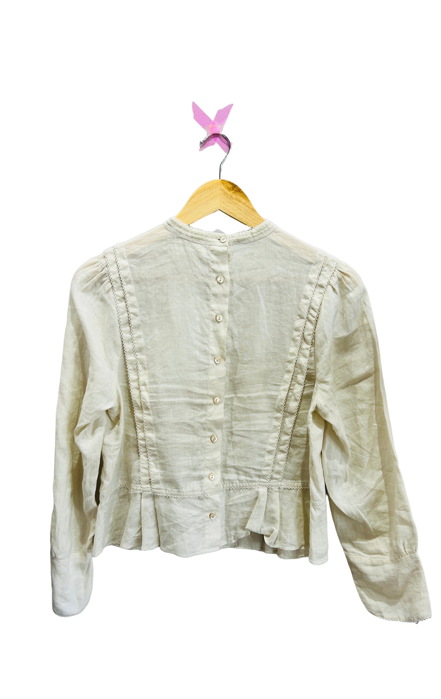 Doen Cream Embroidered Ramie Long Sleeve Top Size S