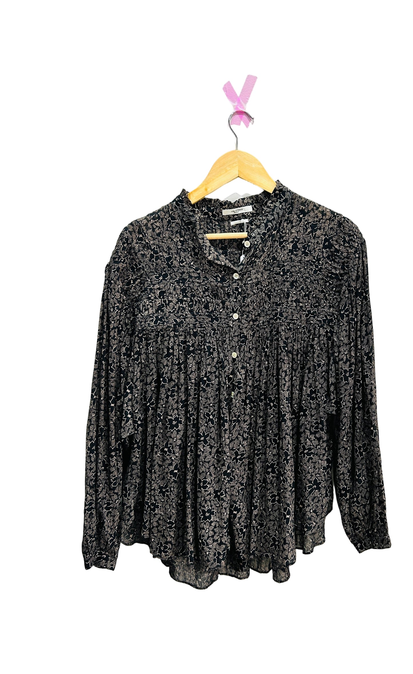 Isabel Marant Etoile Black/Beige Voluminous Cotton Voile Top Size 36