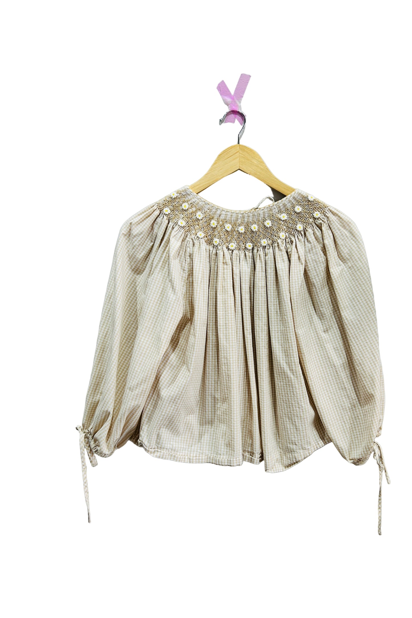Innika Choo Taupe Cotton Gingham Embroidered Top One Size