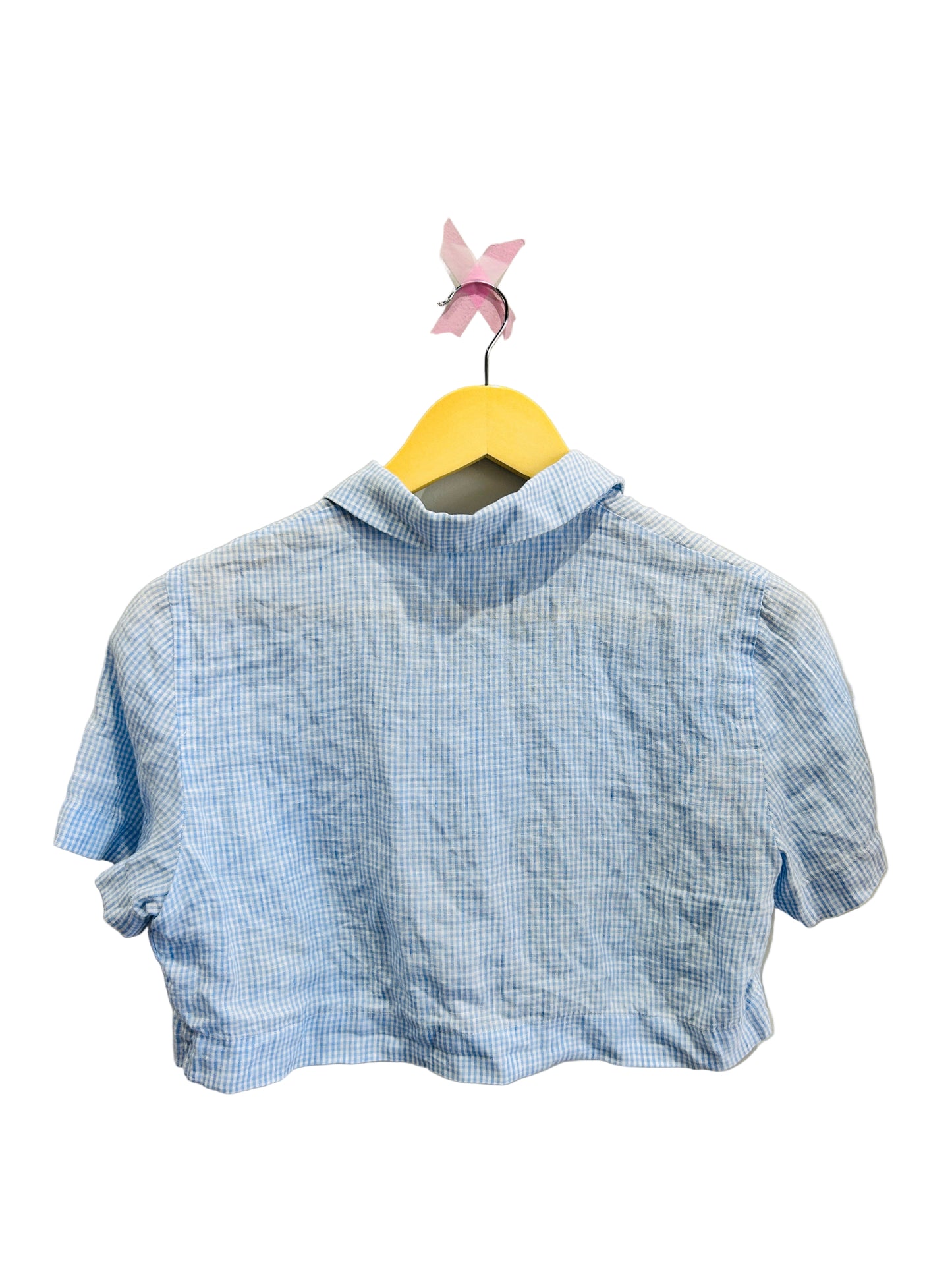 Carven Blue Gingham Linen Cropped Top Size 38