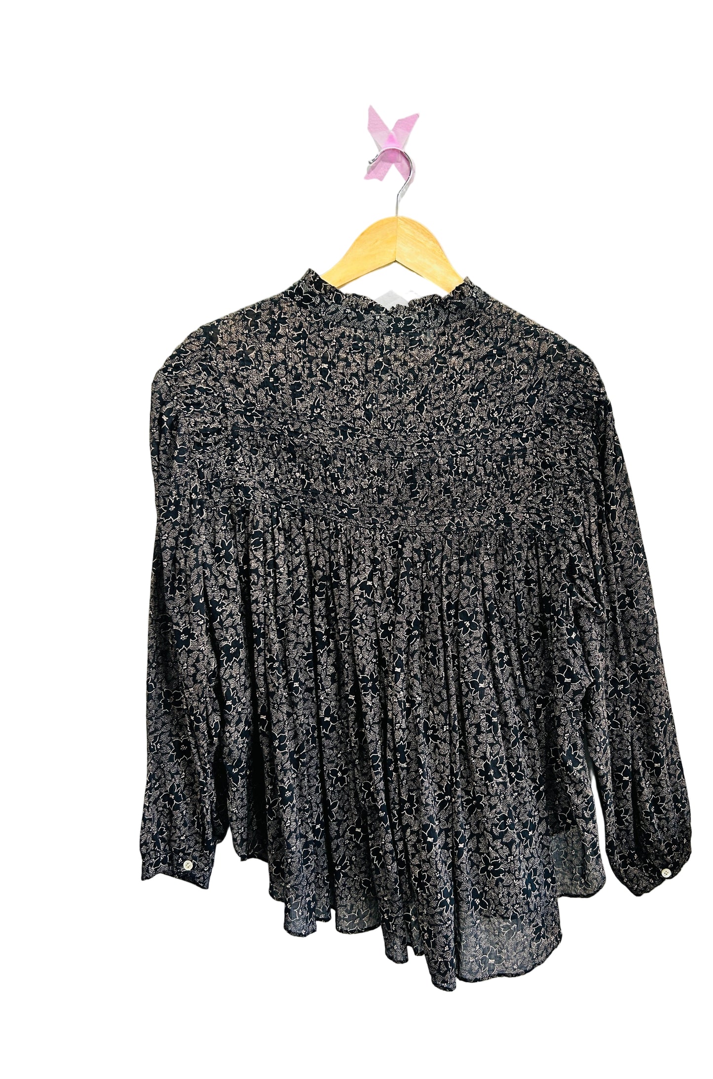 Isabel Marant Etoile Black/Beige Voluminous Cotton Voile Top Size 36