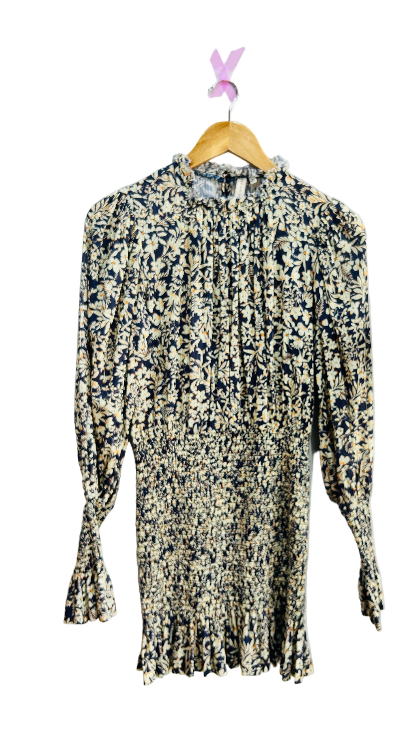 Bec & Bridge Drpped Waist Navy Floral Cotton Voile Dress Size 8