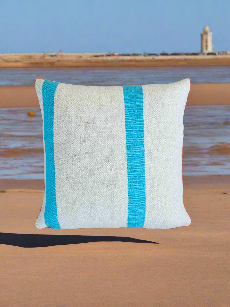 Moroccan Blue Stripe Wool Cushion