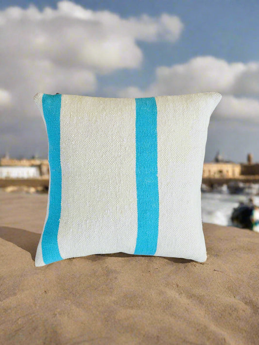 Moroccan Blue Stripe Wool Cushion