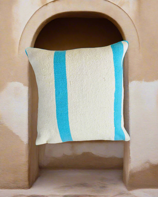 Moroccan Blue Stripe Wool Cushion