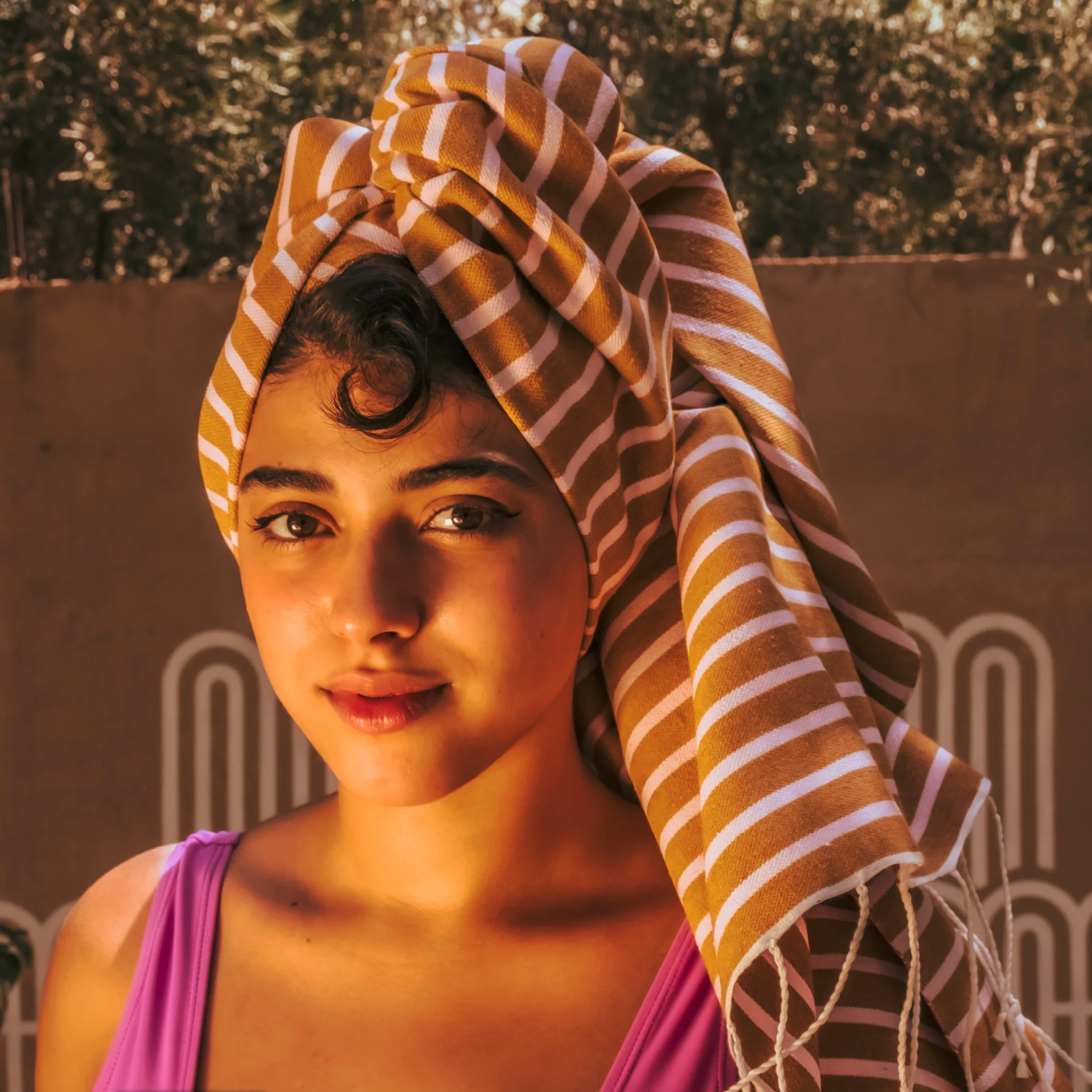 Moroccan Hand Woven Hammam Towel Soft Pink/Curcuma