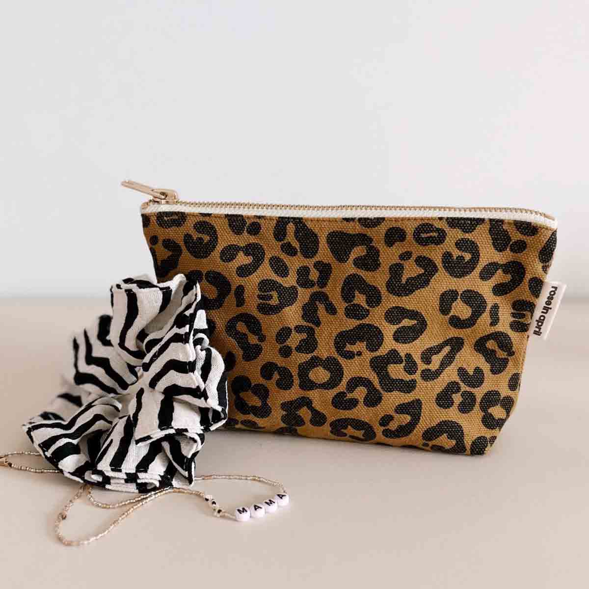 Rose In April Paris Toffee Leopard Print Canvas Sofia Clutch