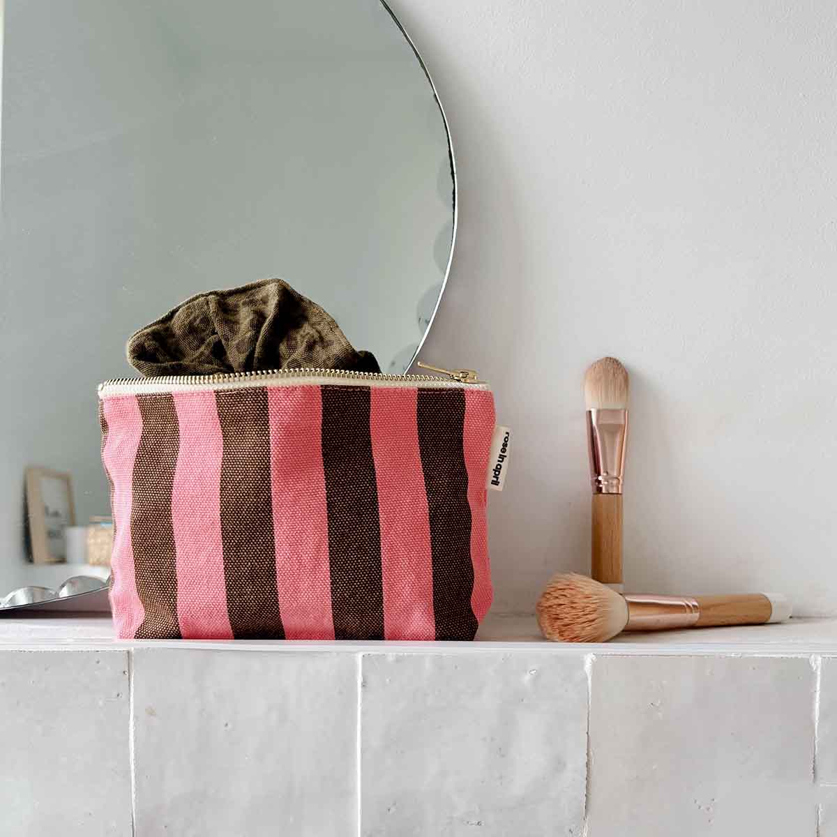 Rose in April Paris Pink/Olive Stripe Canvas Sofia Clutch