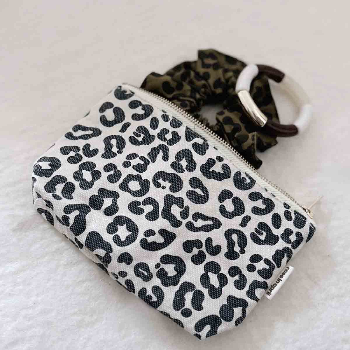 Rose in April Paris Greige Leopard Print Canvas Sofia Clutch