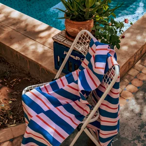 Moroccan Hand Woven Hammam Towel Soft Pink/Indigo/Sunset Reverse