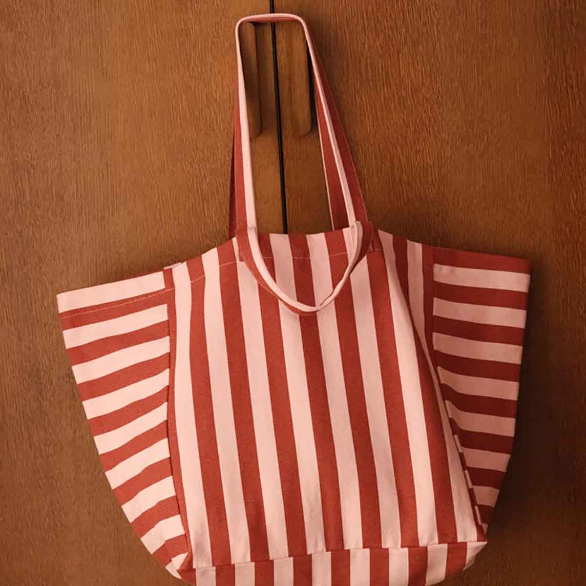 ELISA TOTE BAG STRIPES BRICK / MARSHMALLOW