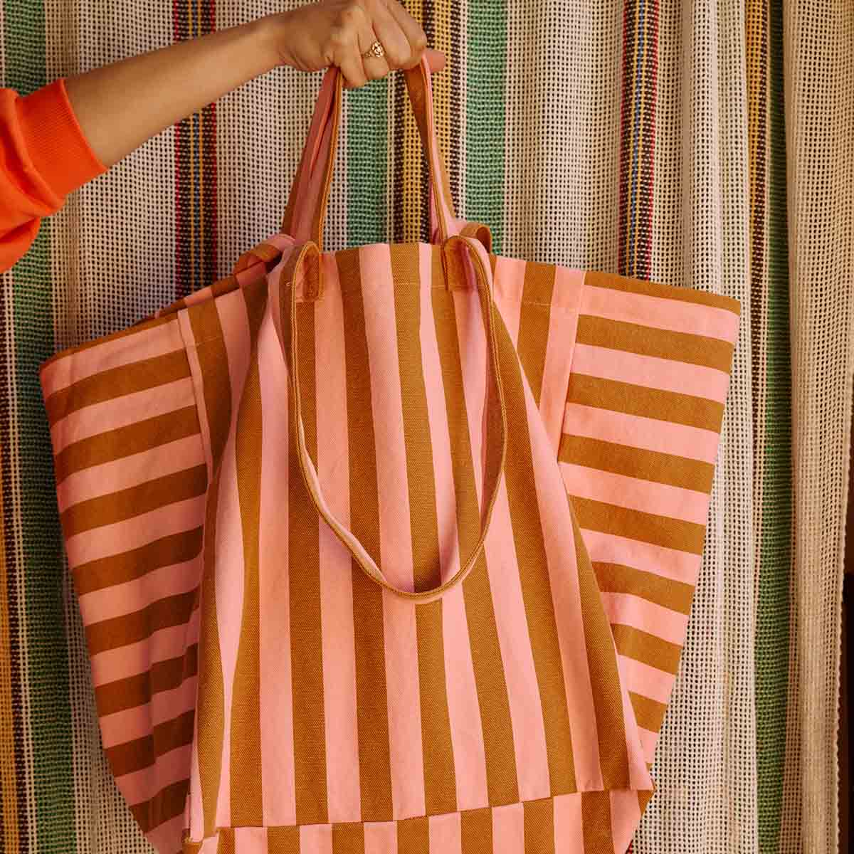 ELISA TOTE BAG STRIPES CARAMEL / STRAWBERRY: CARAMEL / STRAWBERRY / STRIPES