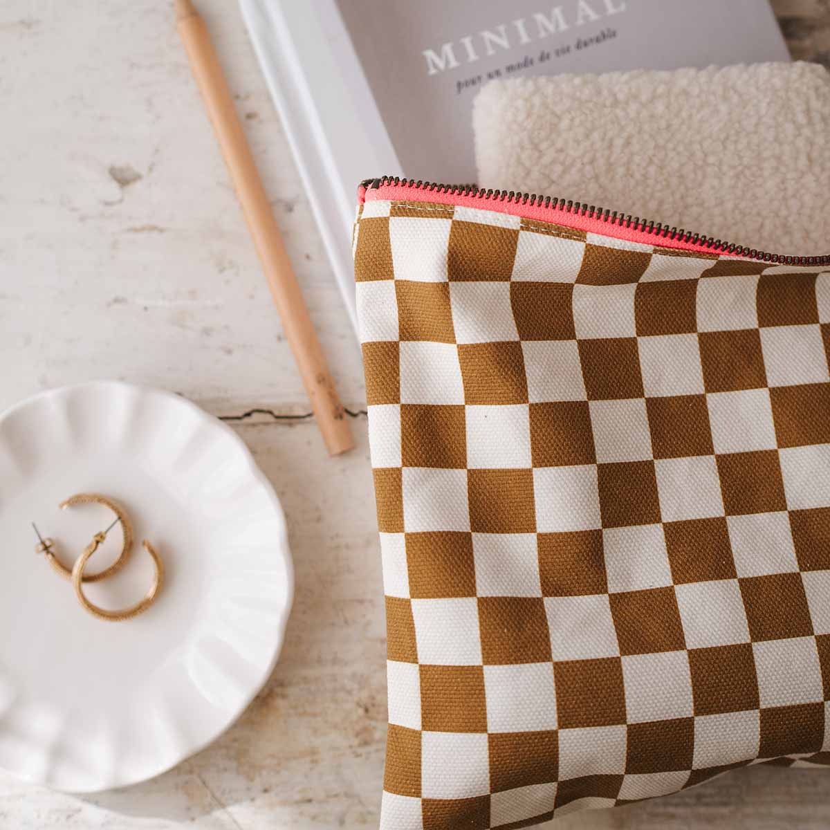 Rose In April Paris Toffee/White Canvas Lili Clutch
