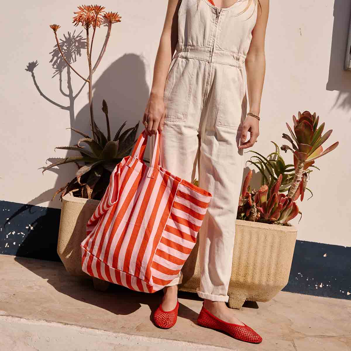 ELISA TOTE BAG STRIPES TOMATO / CANDY PINK: TOMATO / CANDY PINK / STRIPES