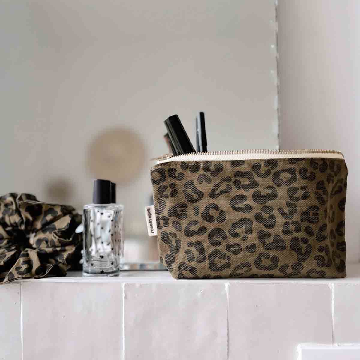 A Rose In April Paris Olive Leopard Print Canvas Sofia Clutch