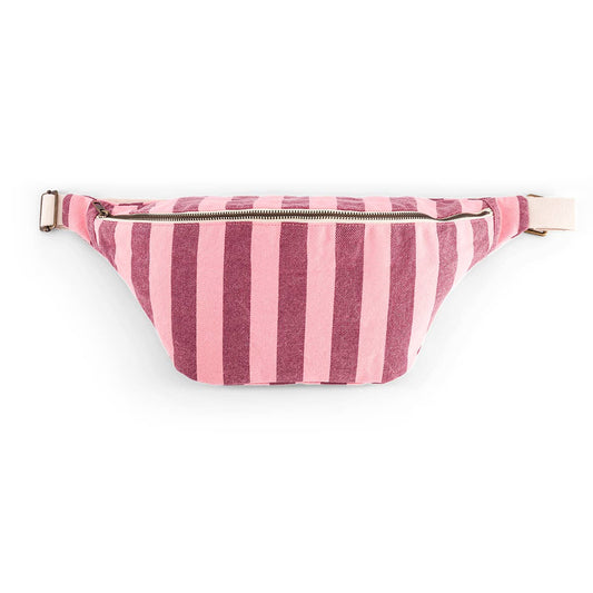 WOMEN BUM BAG STRIPES BURGUNDY /FLAMINGO PINK