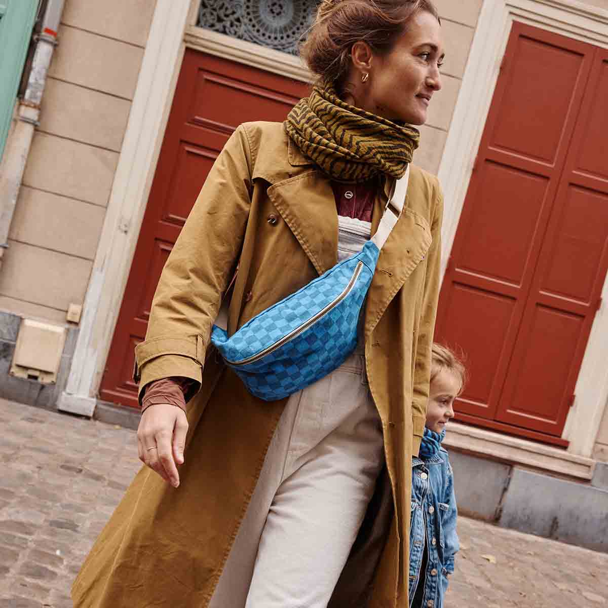 WOMEN BUM BAG CHECKERBOARD GREEK BLUE / NAVY BLUE