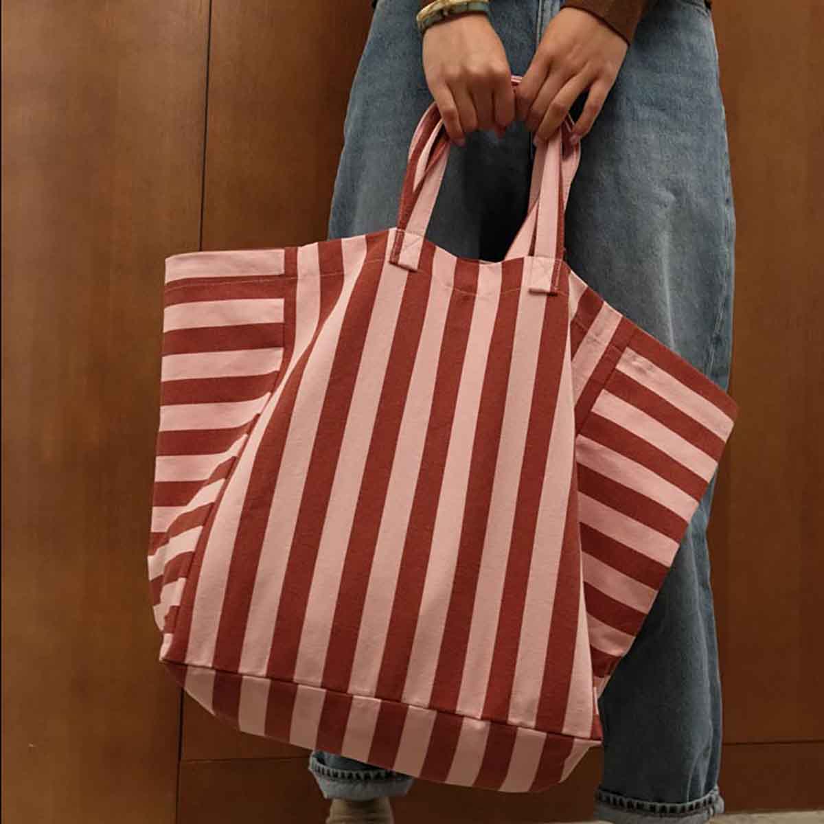 ELISA TOTE BAG STRIPES BRICK / MARSHMALLOW