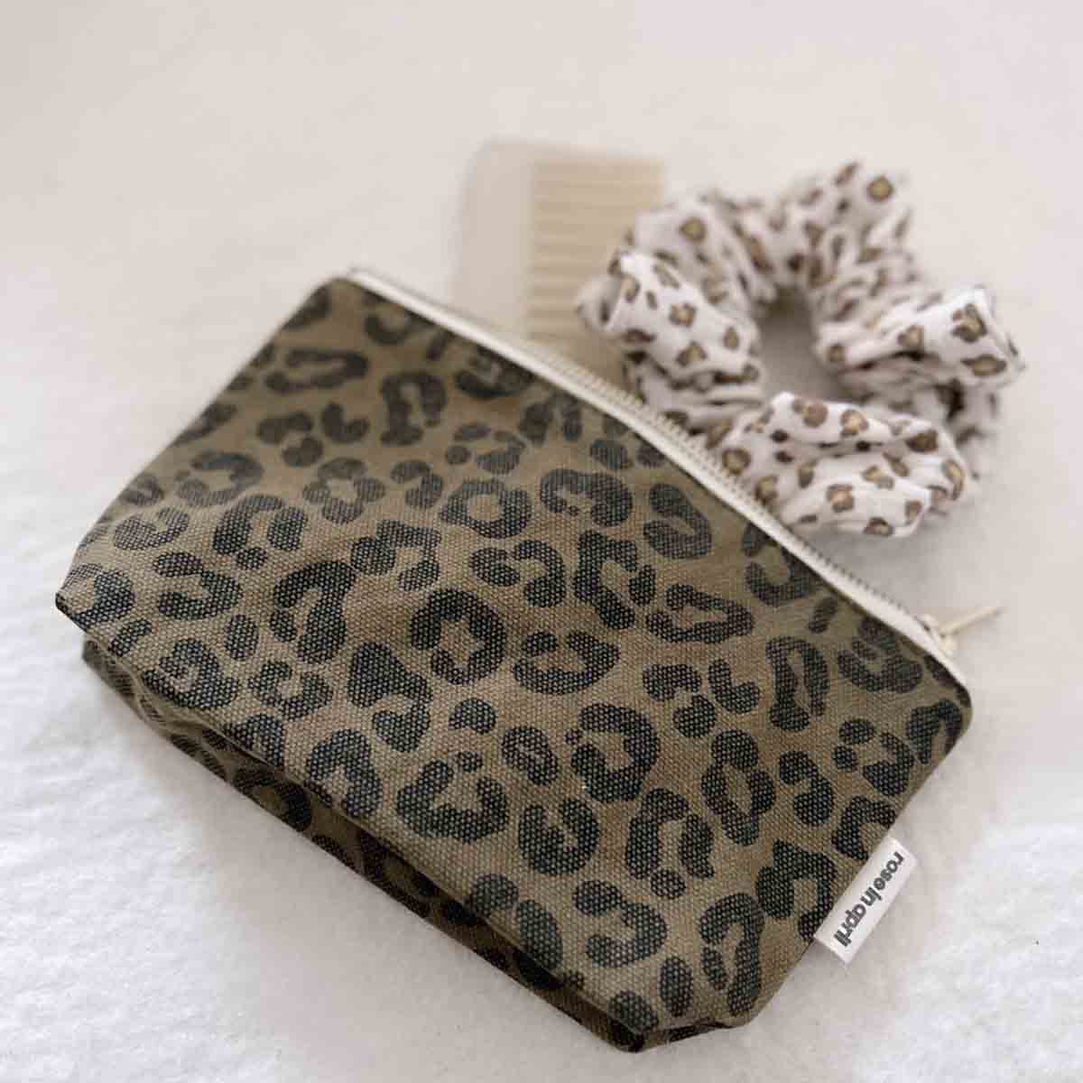 A Rose In April Paris Olive Leopard Print Canvas Sofia Clutch