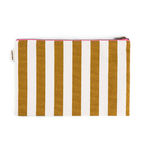 LILI FLAT POUCH STRIPES CARAMEL AND ECRU: Caramel / ecru / STRIPES