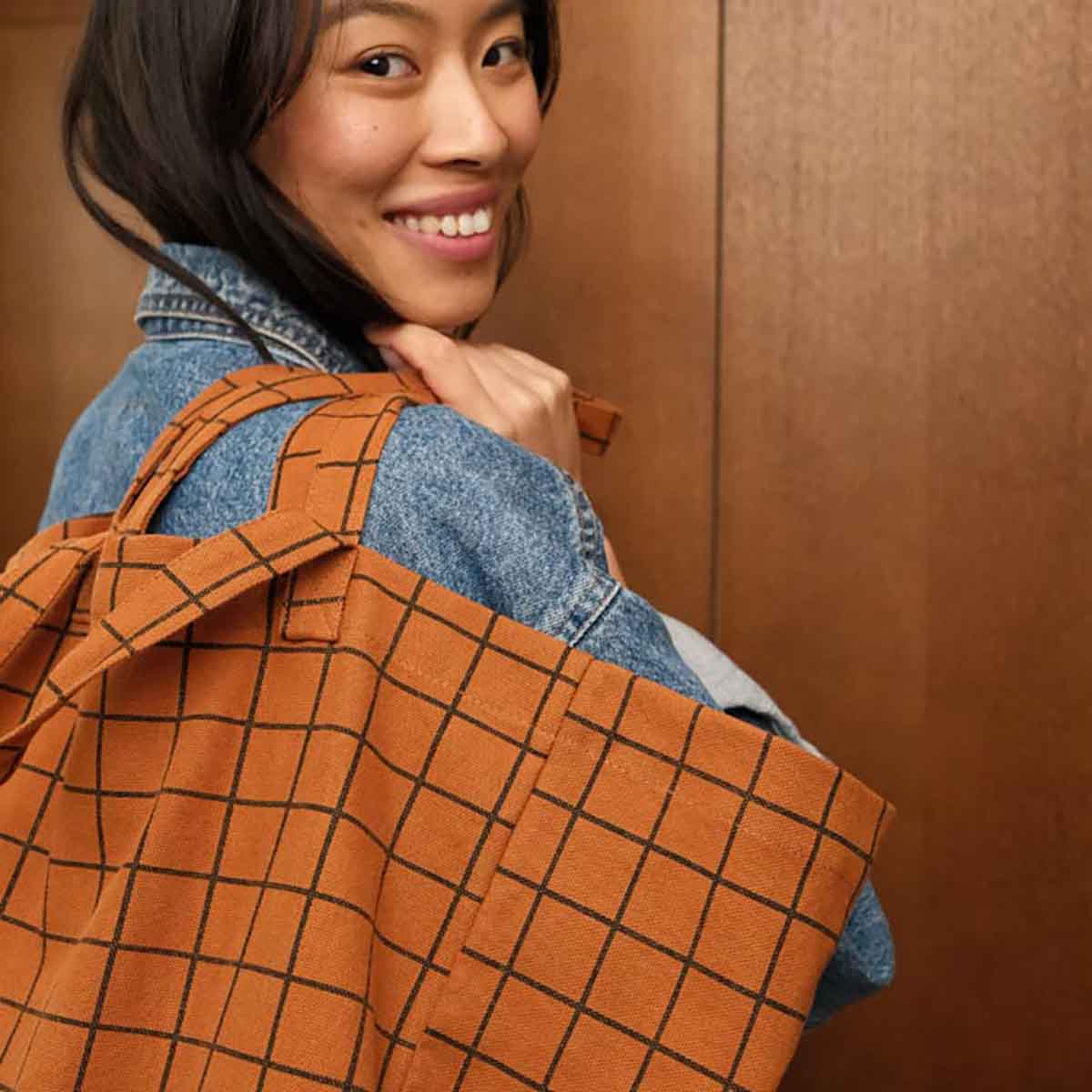 ELISA TOTE BAG  CHECK GINGER