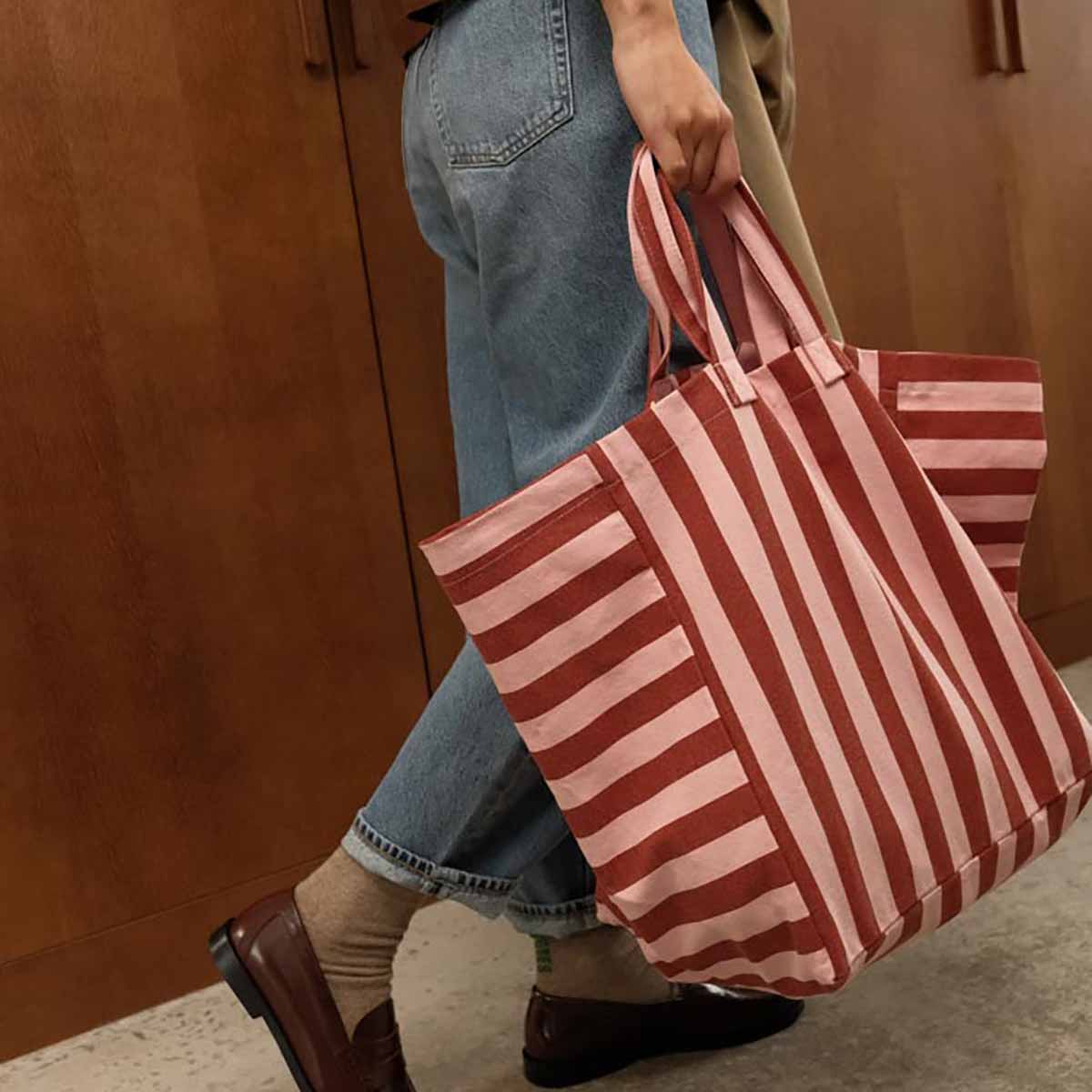 ELISA TOTE BAG STRIPES BRICK / MARSHMALLOW