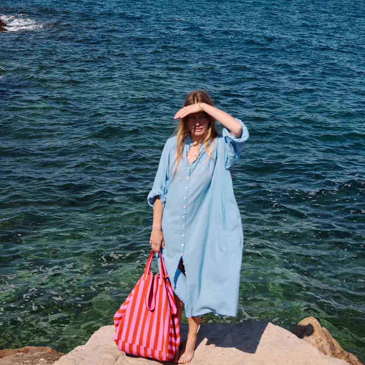 ELISA TOTE BAG STRIPES ORCHID/ TOMATO: ORCHID/TOMATO / STRIPES
