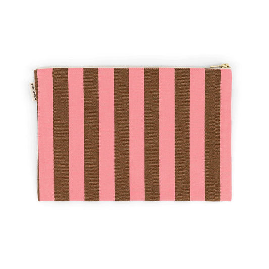 LILI FLAT POUCH STRIPES  FUNKY PINK / OLIVE