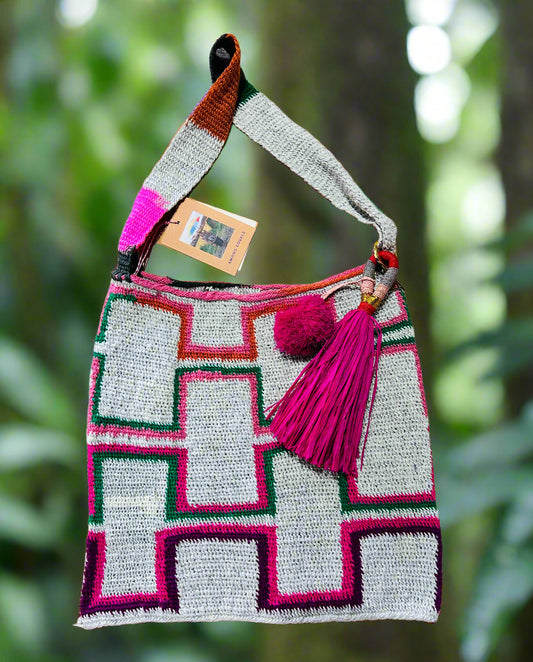 Tama Skin Pik Bilum Tote with Raffia Tassel
