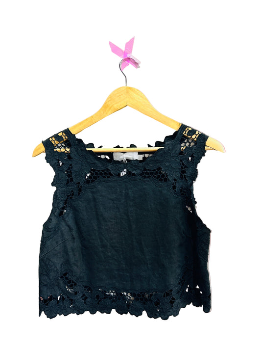 Zimmermann Black Broderie Anglaise Linen Sleeveless Top Size 0