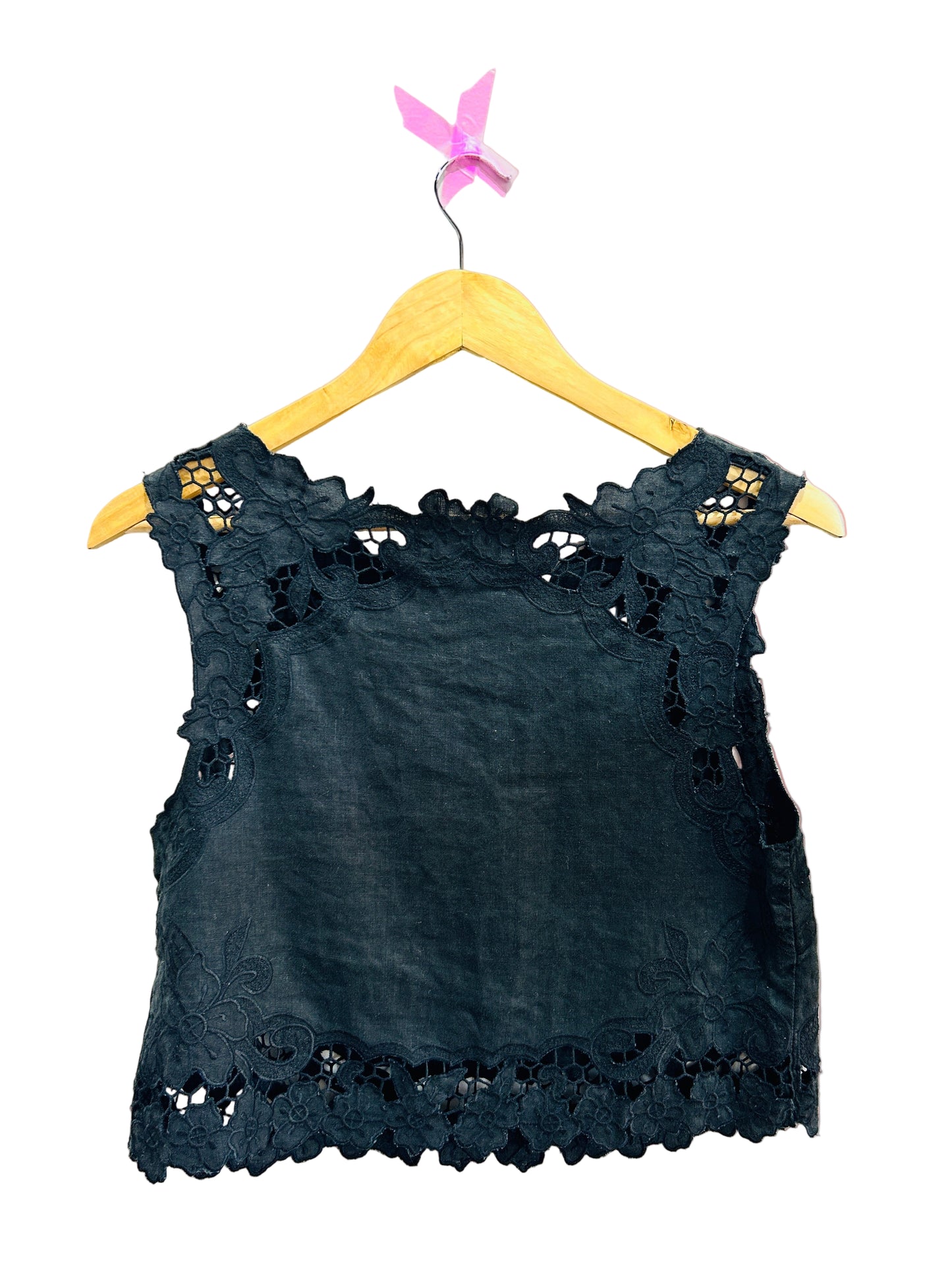 Zimmermann Black Broderie Anglaise Linen Sleeveless Top Size 0
