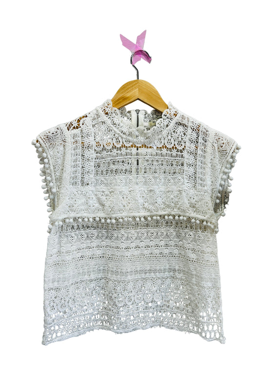 Maison Scotch Cotton/Lace Sleeveless Pom Pom Top Size 1