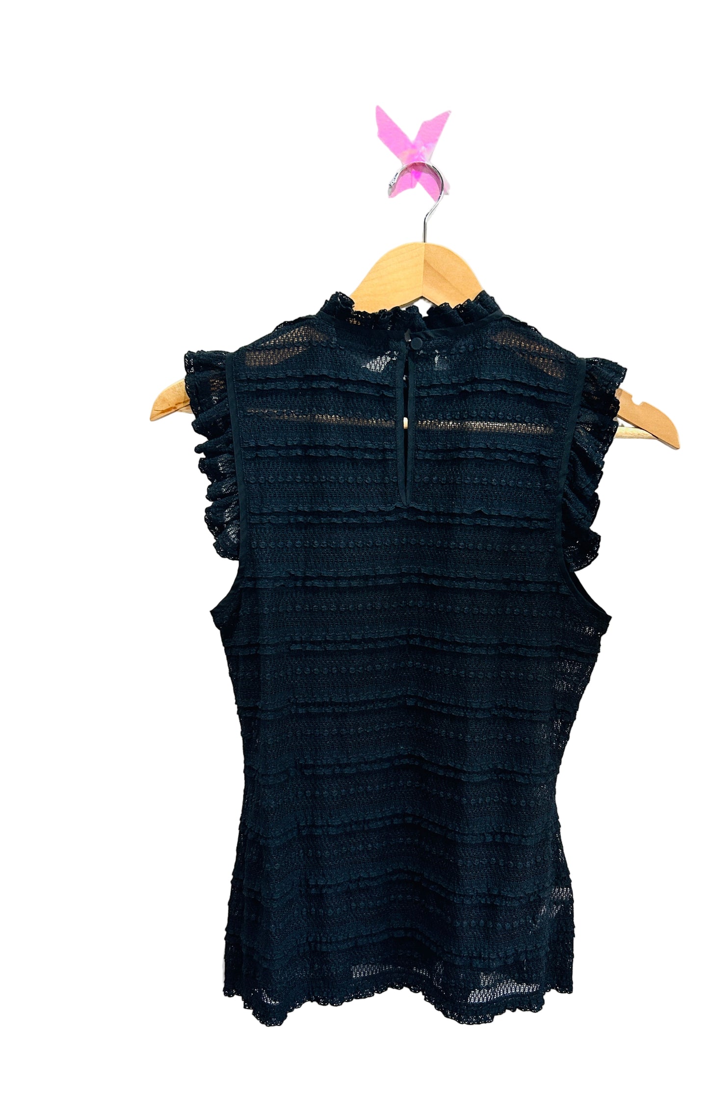 Cinq A Sept Black Nylon/Silk Trim Flutter Sleeve Top Size M