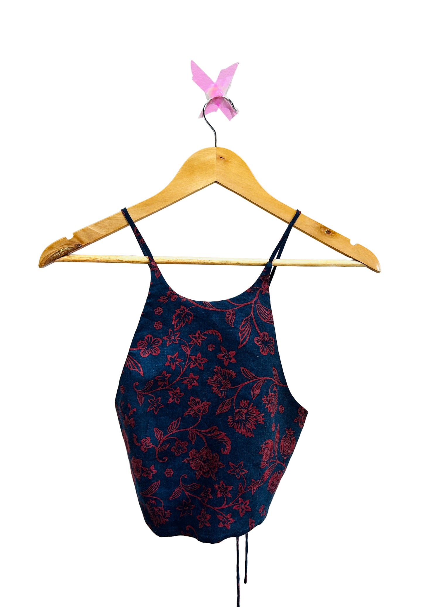 Scanlan & Theodore Navy/Burgundy Printed Linen Tie Back Top Size 8AU