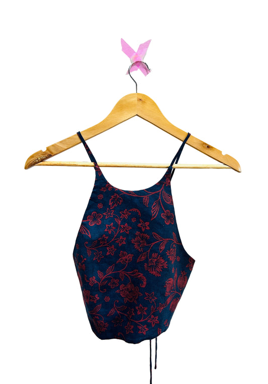 Scanlan & Theodore Navy/Burgundy Printed Linen Tie Back Top Size 8AU