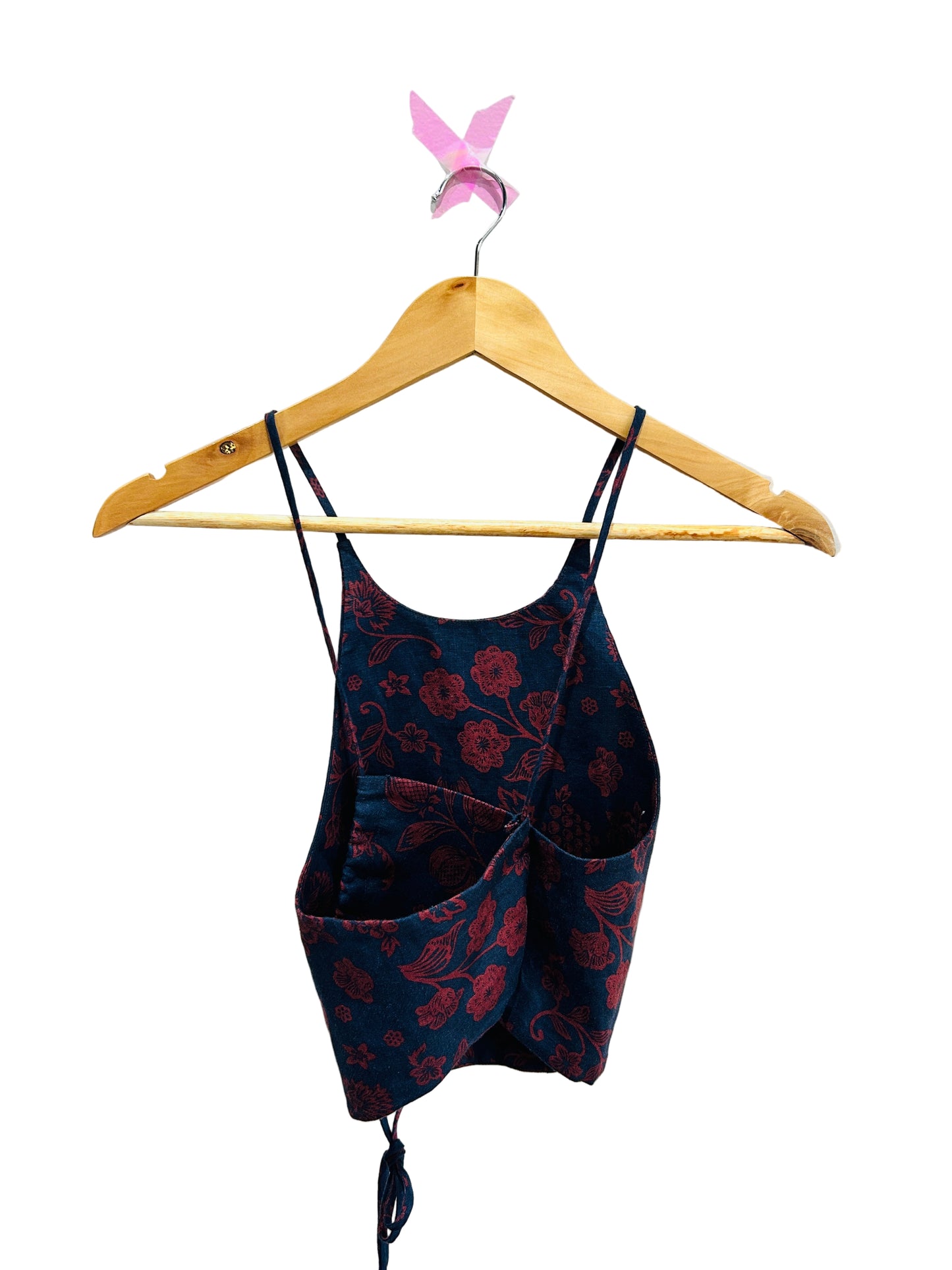 Scanlan & Theodore Navy/Burgundy Printed Linen Tie Back Top Size 8AU