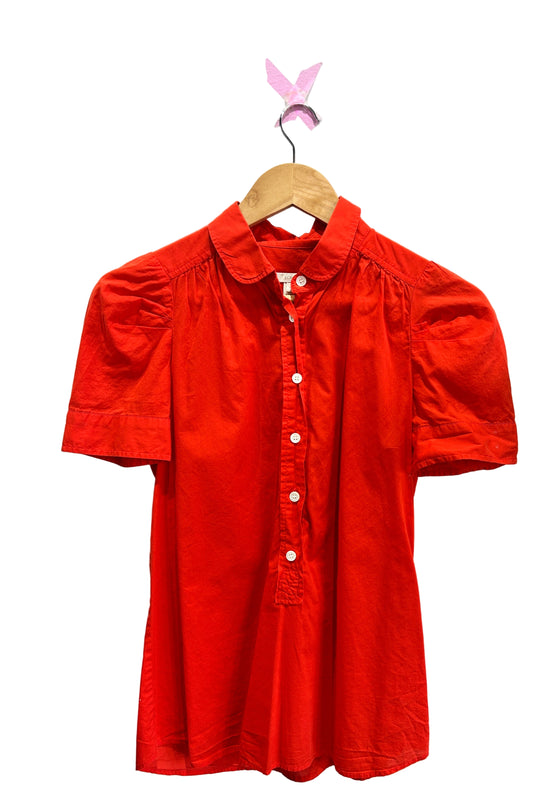 J Crew Red Cotton Short Sleeve Shirt Size Size 0