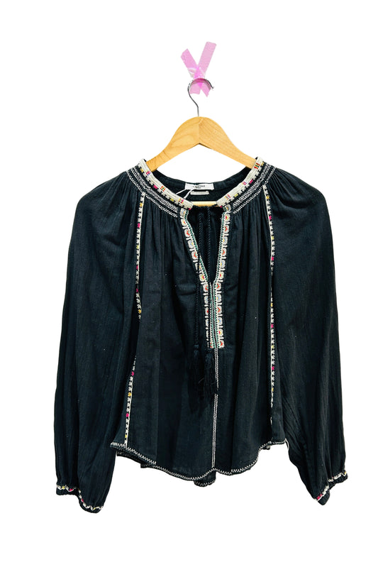 Isabel Marant Etoile Black Embroidered Cotton Top Size 36