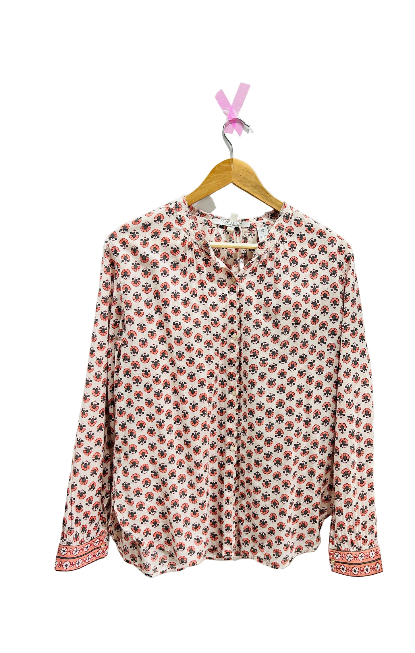 Scotch & Soda Long Sleeve Cotton Voile Top Size Small