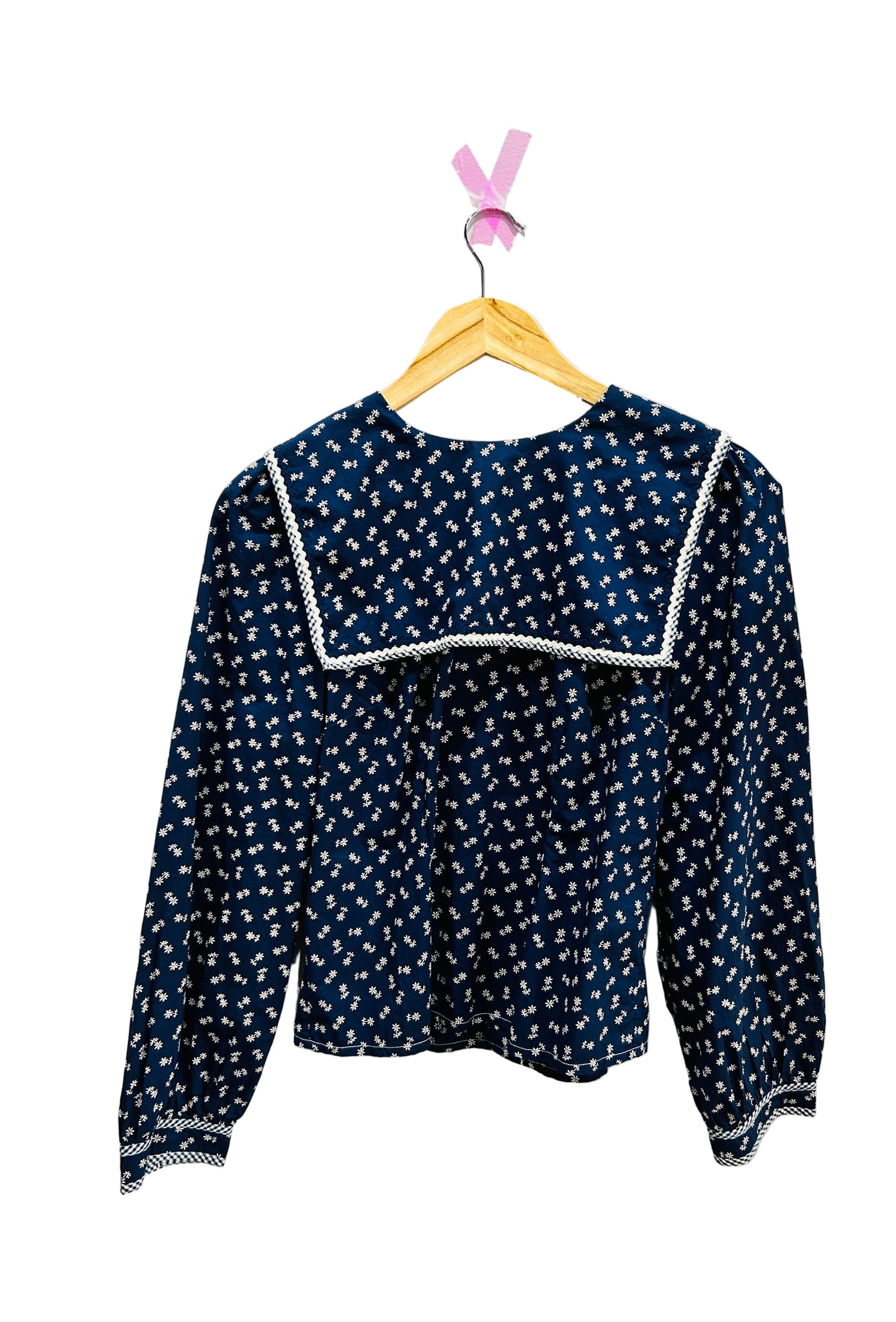 Doen Navy Printed Rik Rak  Cotton Top Size Small