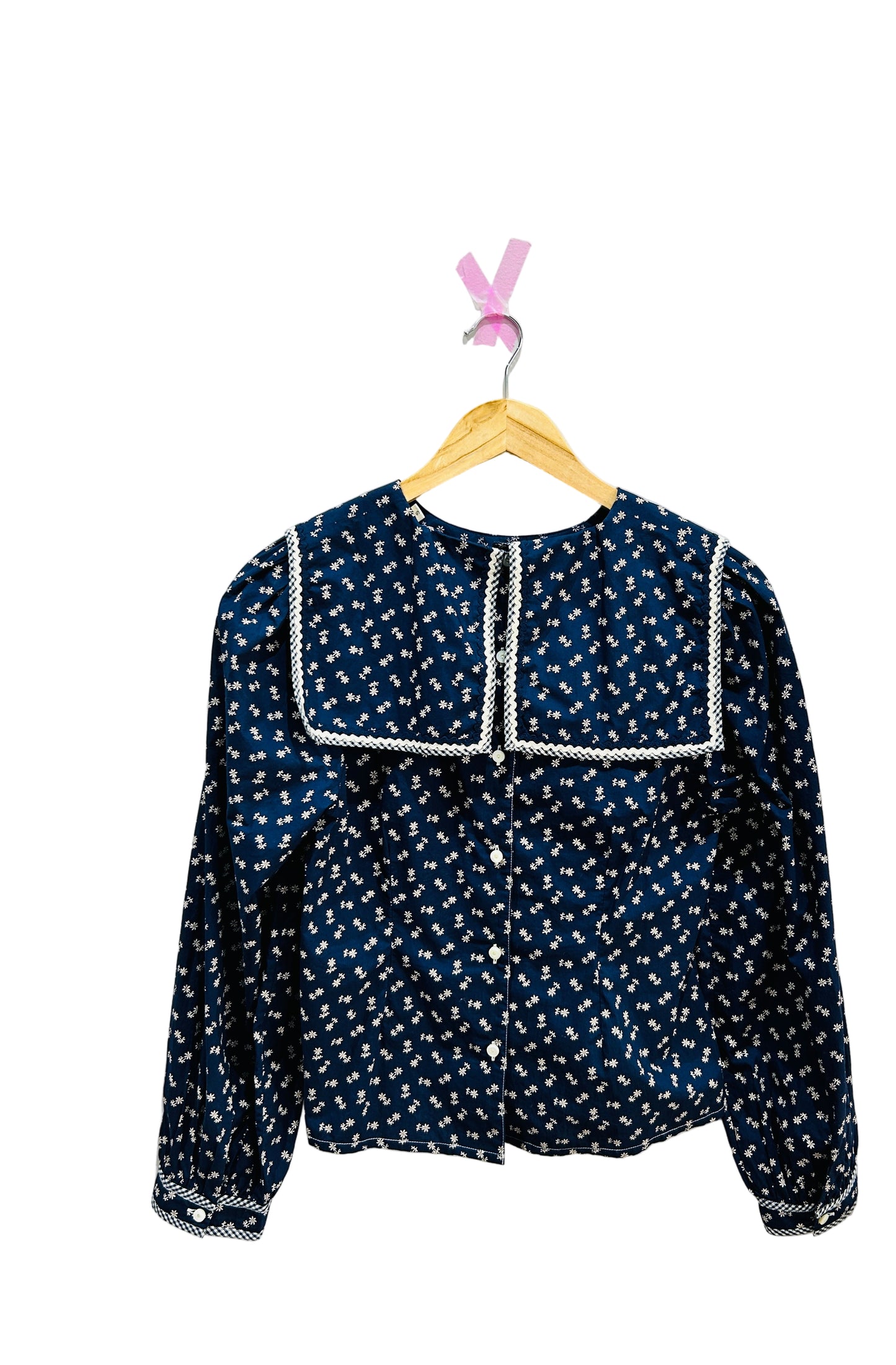 Doen Navy Printed Rik Rak  Cotton Top Size Small
