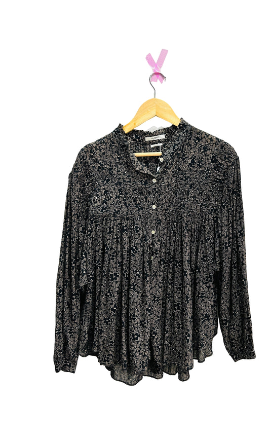 Isabel Marant Etoile Black/Beige Voluminous Cotton Voile Top Size 36