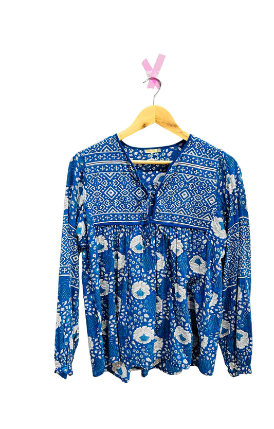 Matta Blue Print Cotton Voile Top Size Small