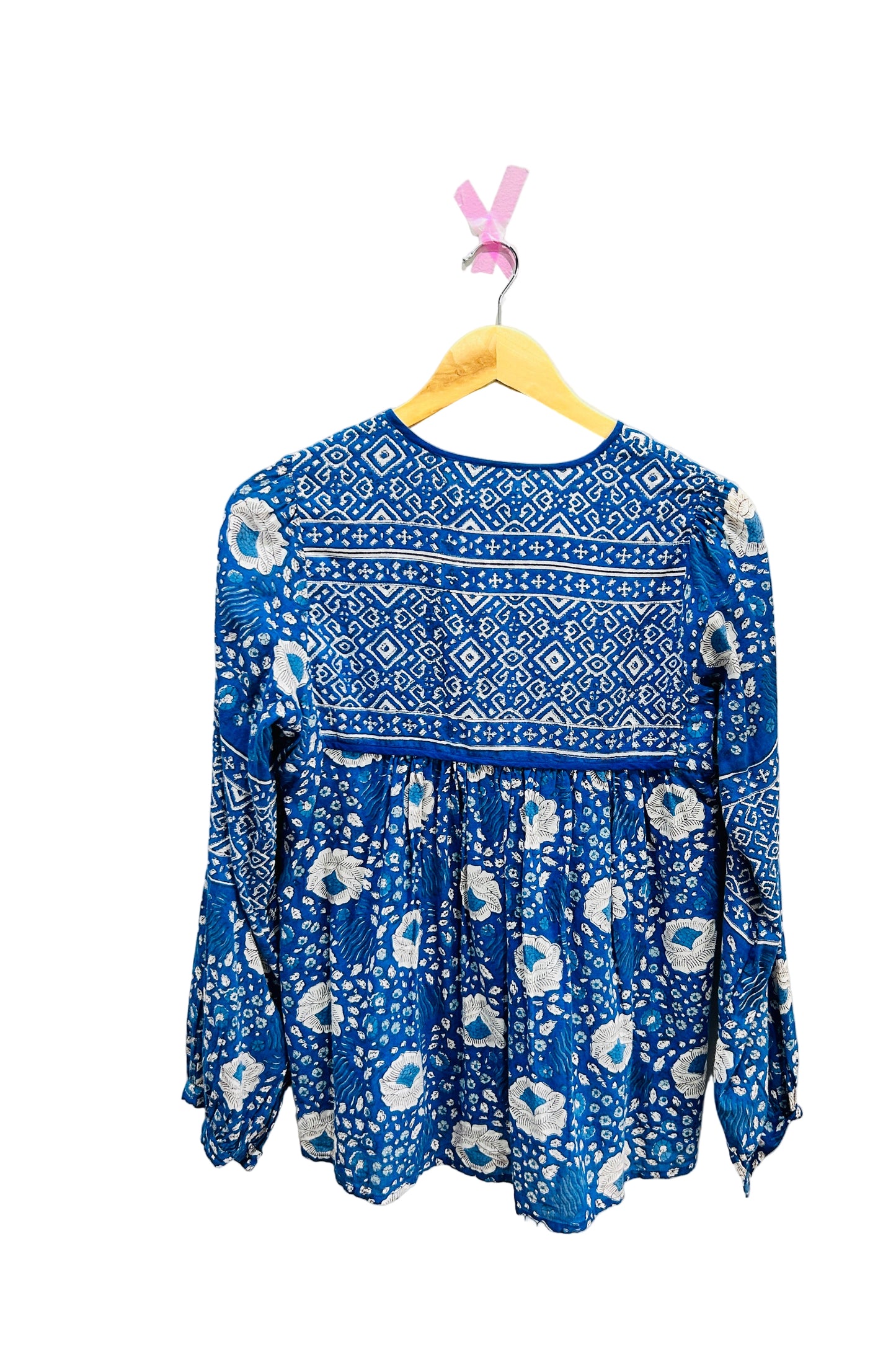 Matta Blue Print Cotton Voile Top Size Small
