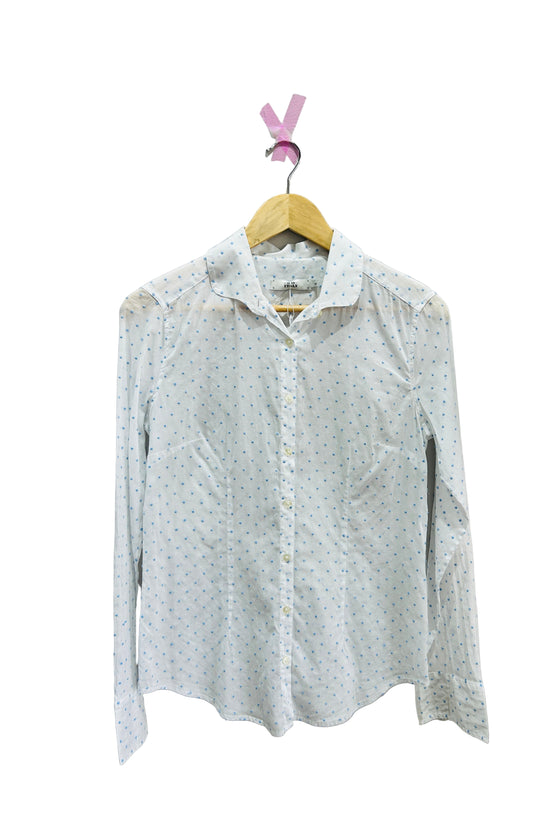 0039 Italy White/Blue Spot Cotton Top Size Small